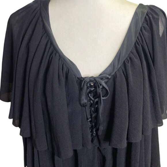 Seven7 Luxe Black Ruffle Tier Sleeveless Flutter Top Plus Size 18/20 - Picture 2 of 8